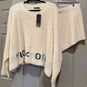 F**k Off Fluffy Knit Shorts Lounge Set, Nasty Gal